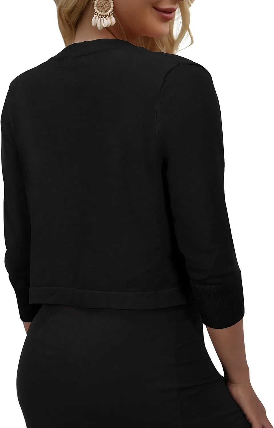 AAMILIFE Women's 3/4 Sleeve Cropped Cardigans Sweater Open Front Short Shrugs