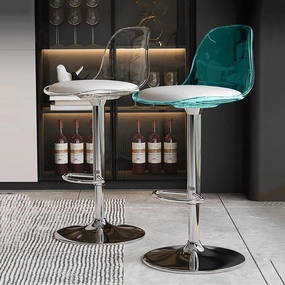 Acrylic Swivel Barstools Set of 2, PU Leather Seat with Clear Back, Armless Hydraulic Kitchen Counter Height Bar Stools,for Kitchen,Restaurant,Bar (Color : Clear Blue)