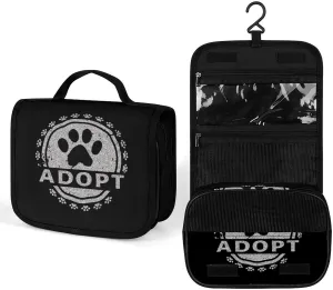 Adopt A Dog Paw Travel Toiletry Bag Full Print Wash Makeup Bag Portable Cosmetic Organizer with Hook Handbag