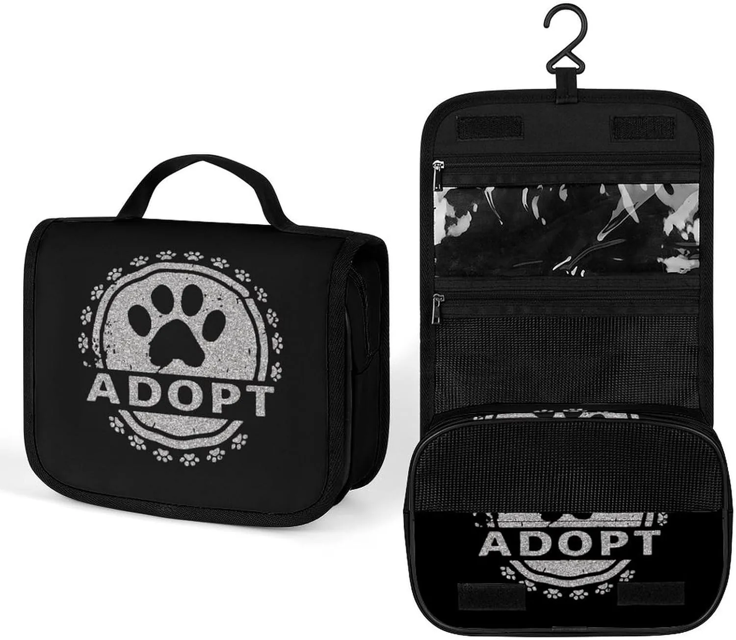 Adopt A Dog Paw Travel Toiletry Bag Full Print Wash Makeup Bag Portable Cosmetic Organizer with Hook Handbag