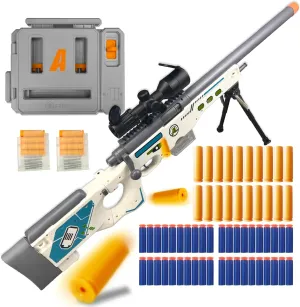 AGM MASTECH AWM Soft Bullet Toy Gun, Empty Shell Ejecting Design, Enhanced Scope, Dart Loader, 40 Soft Foam Darts, 20 Shells, 2 Magazines. Blasting Toy Foam Blaster for Boys and Girls (White)