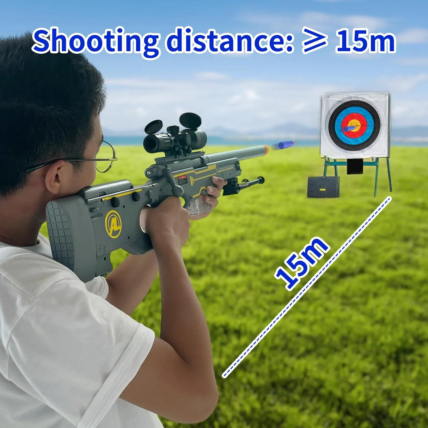 AGM MASTECH AWM Soft Bullet Toy Gun, Empty Shell Ejecting Design, Enhanced Scope, Dart Loader, 40 Soft Foam Darts, 20 Shells, 2 Magazines. Blasting Toy Foam Blaster for Boys and Girls (White)