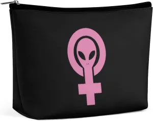 Alien Feminist Symbol Makeup Bag Portable Travel Cosmetic Bag Large Zipped Pouch PU Leather Organizer Bag Toiletry Bag