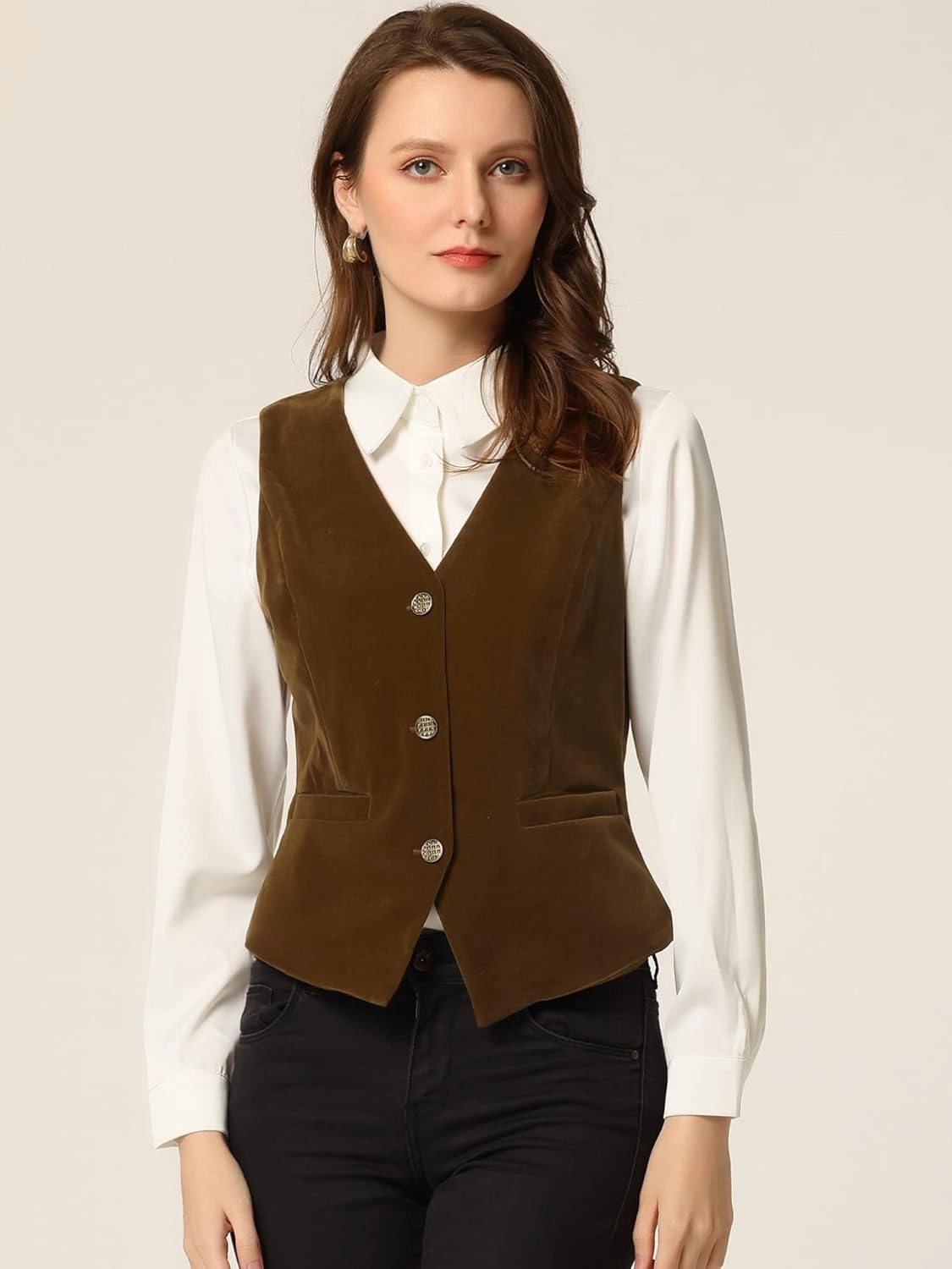 Allegra K Women's Waistcoat Steampunk Velvet Christmas Sleeveless Button Down V-Neck Suit Vests