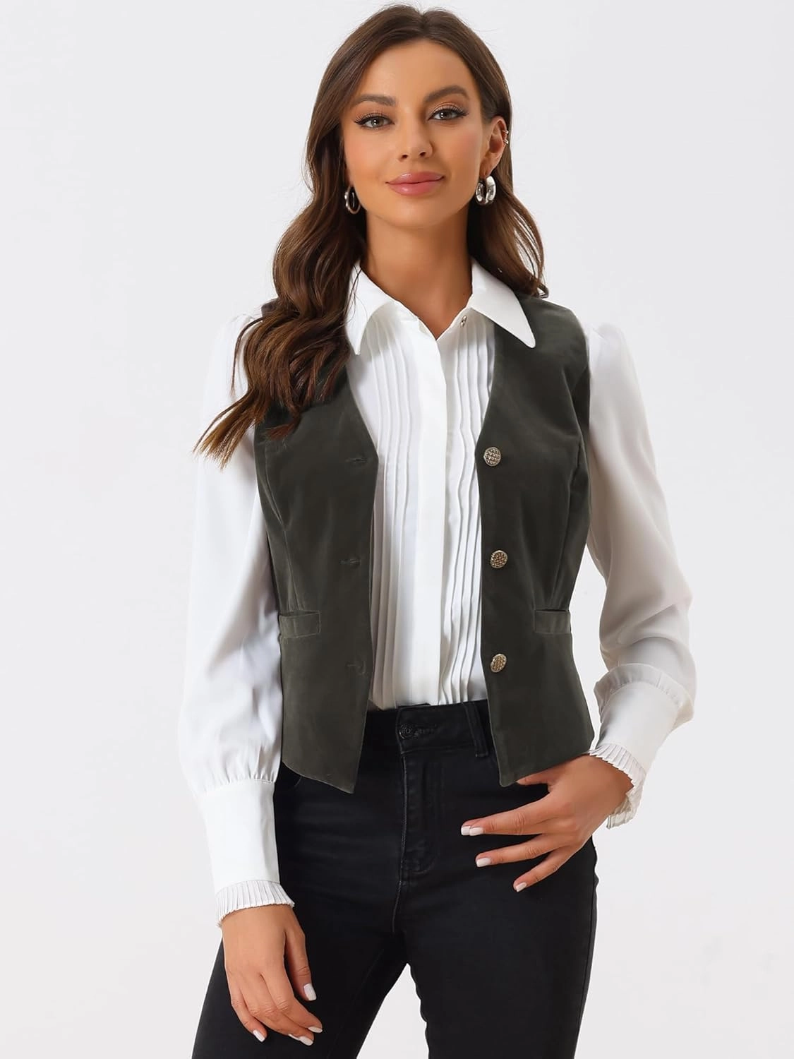 Allegra K Women's Waistcoat Steampunk Velvet Christmas Sleeveless Button Down V-Neck Suit Vests