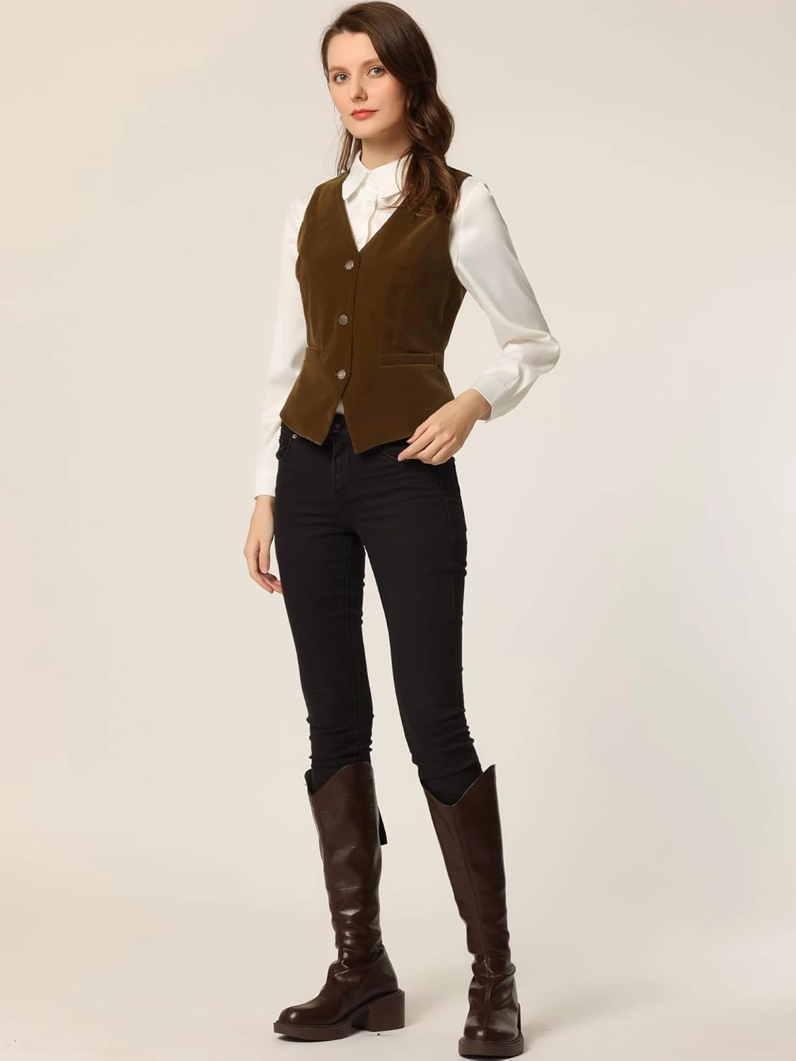 Allegra K Women's Waistcoat Steampunk Velvet Christmas Sleeveless Button Down V-Neck Suit Vests
