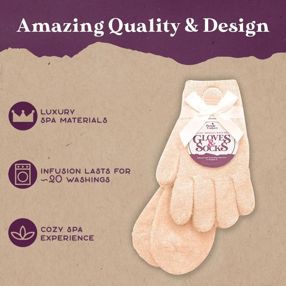 Aloe Socks and Gloves Set | Peach Moisturizing Socks and Gloves Infused with Aloe and Vitamin E | Spa Socks and Gloves for Women