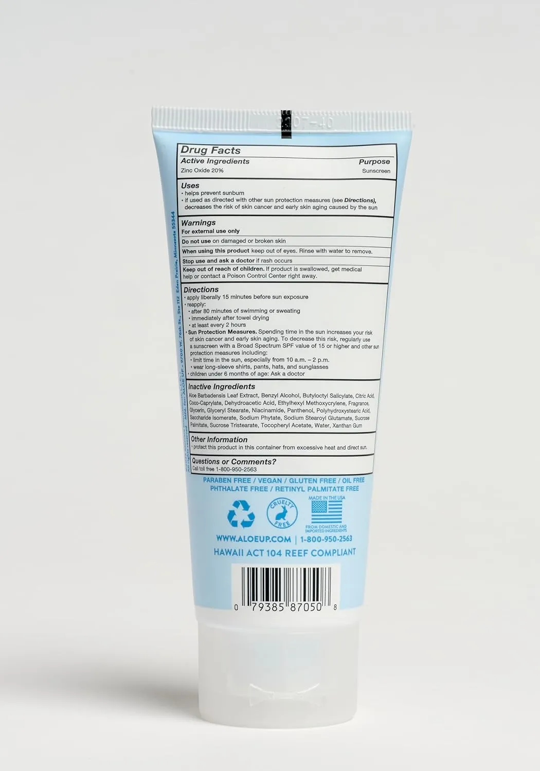 Aloe Up Kids Broad Spectrum Mineral Sunscreen Lotion SPF 50 - Face and Body Sunblock for Sensitive Skin - With Gen2 Zinc Oxide and Aloe Vera - Dries Clear - Reef Safe - Fragrance-Free - 3 Oz