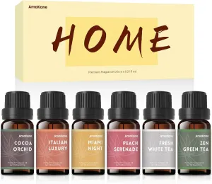 AmaKane Home Fragrance Oils, Diffuser Oils Scents for Home, Candle Making Scents, Fragrance Oil for Soap Making, Fresh White Tea, Cocoa Orchid, Peach Serenade and More Essential Oils, 6x10 ml