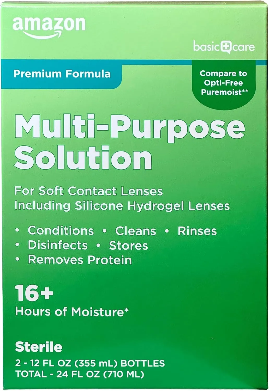 Amazon Basic Care Multi-Purpose Contacts Solution - Premium Formula, 12 fl oz (Pack of 2)