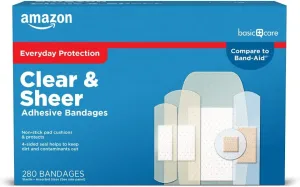 Amazon Basic Care - Variety Pack, Sheer and Clear Adhesive Bandages, Family Variety Pack, First Aid and Wound Care Supplies, Assorted Sizes, 280 Count