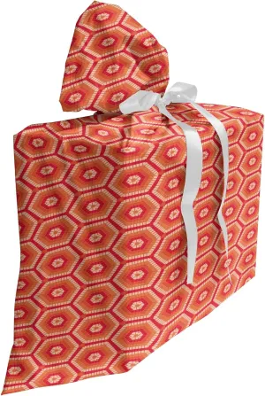 Ambesonne Abstract Fabric Gift Bag, Hexagonal Shapes with Stripes in Warm Tangerine Tones, Present Sack for Parties Birthdays with 3 Ribbons, 27, Pink Peach