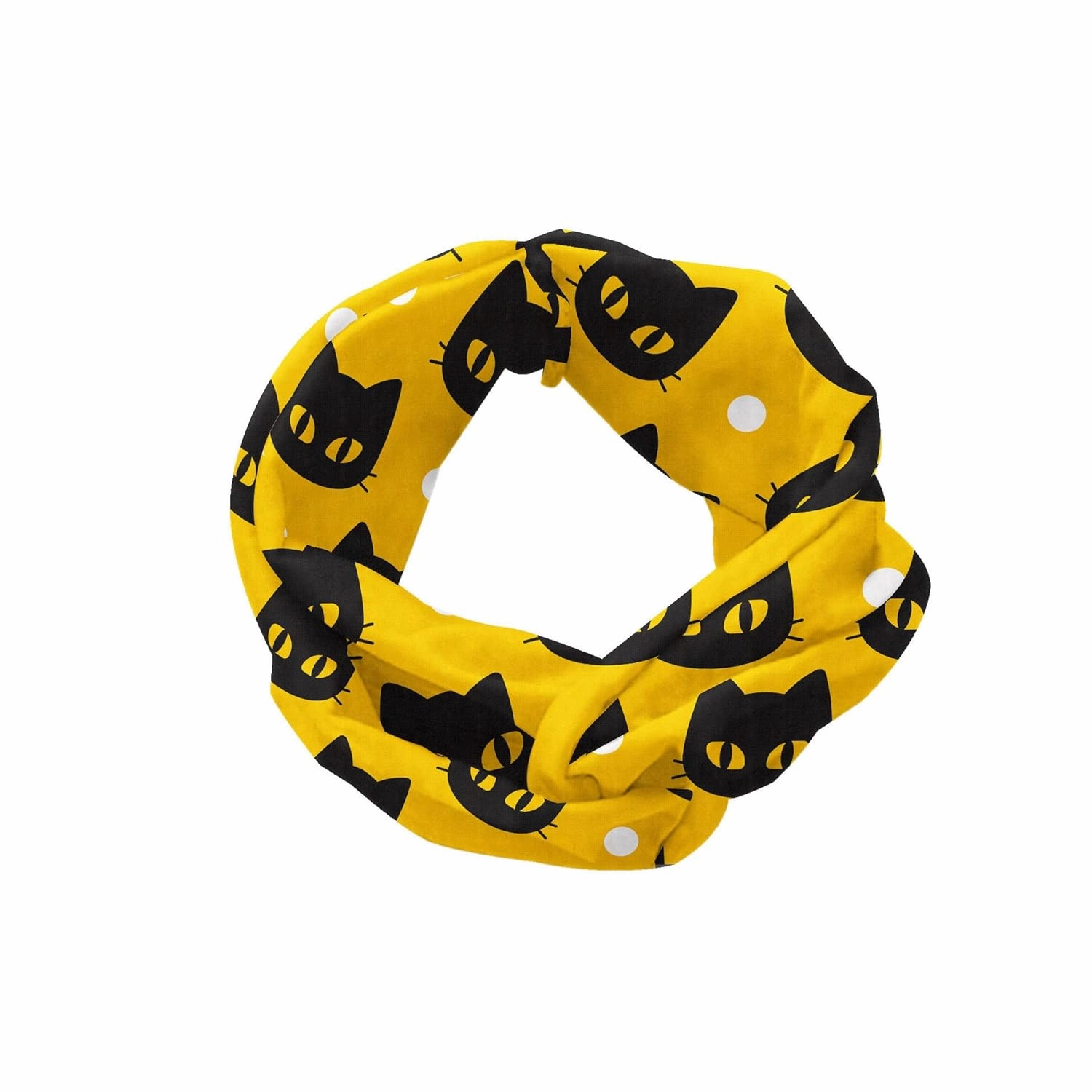 Ambesonne Cats Headband Set of 2, Funny Kitty Portraits Cartoon Halloween Theme on Polka Dots Trick or Treat, Knotted Elastic Hair Band Accessory for Women Everyday Use, M-L, Dark Grey Orange White