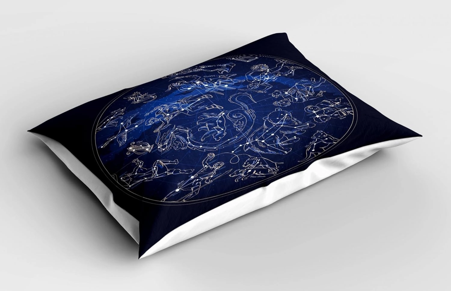 Ambesonne Constellation Pillow Sham, Antique Sky Map with Hand Drawn Mythological History Galaxy, Decorative Standard Queen Size Printed Pillowcase, 30" X 20", Blue Dark Blue Beige