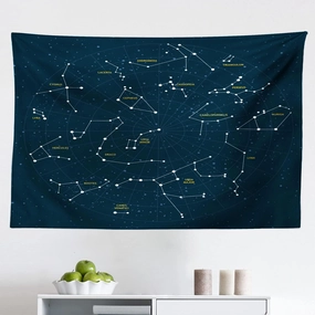 Ambesonne Constellation Tapestry, Sky Map Andromeda Lacerta Cygnus Lyra Hercules Draco Bootes Lynx, Fabric Wall Hanging Decor for Bedroom Living Room Dorm, 45" X 30", Dark Blue Yellow White