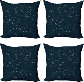 Ambesonne Constellation Throw Pillow Cushion Case Pack of 4, Sky Map Andromeda Lacerta Cygnus Lyra Hercules Draco Bootes Lynx, Modern Accent Double-Sided Digital Printing, 16", Dark Blue Yellow White
