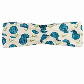 Ambesonne Floral Headband Set of 2, Hand Drawn Inspired Abstract Flowers Along Striped Petals in Doodle Style, Knotted Elastic Hair Band Accessory for Women Everyday Use, M-L, Blue and Pale Green