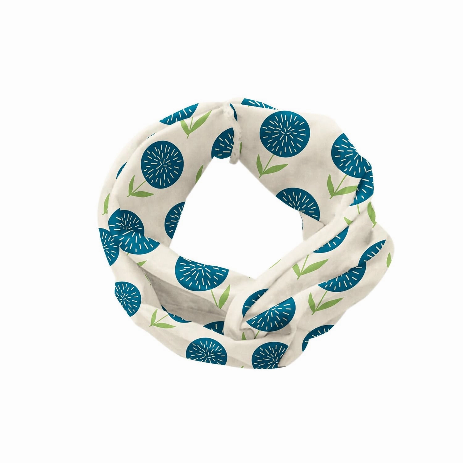 Ambesonne Floral Headband Set of 2, Hand Drawn Inspired Abstract Flowers Along Striped Petals in Doodle Style, Knotted Elastic Hair Band Accessory for Women Everyday Use, M-L, Blue and Pale Green