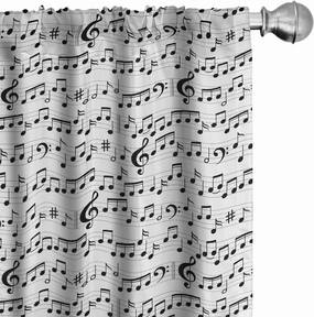 Ambesonne Music Window Curtains, Abstract Style Professional Pattern Notes and Clef Sheet Play Writing Print, Lightweight Decor 2-Panel Set with Rod Pocket, Pair of - 28" x 63", Black and White