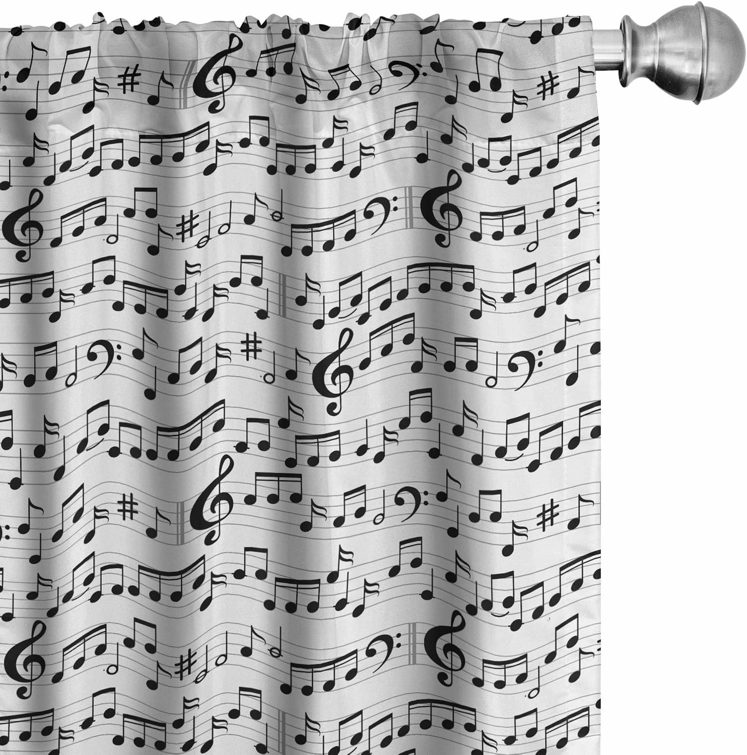 Ambesonne Music Window Curtains, Abstract Style Professional Pattern Notes and Clef Sheet Play Writing Print, Lightweight Decor 2-Panel Set with Rod Pocket, Pair of - 28" x 63", Black and White