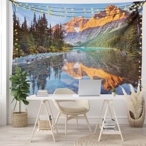 Ambesonne National Parks Tapestry, Canadian Rocky Mountain Range on Edith Cavell Lake Pastoral Image Print, Fabric Wall Hanging Decor for Bedroom Living Room Dorm, 45" X 30", Blue and Orange