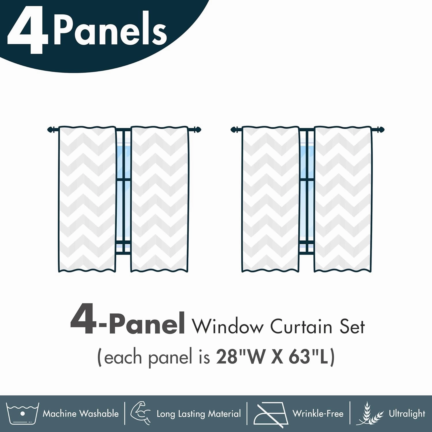 Ambesonne Striped Window Curtains Pack of 2, Mid Century Modern Boho Mountain Scenery with Woods and Line Details, Lightweight Set & Rod Pocket, 4 Panels of - 28" x 63", Dark Petrol Blue Eggshell
