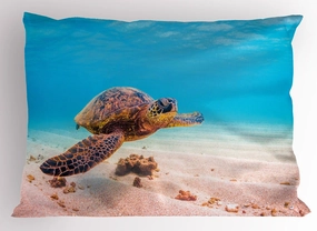 Ambesonne Turtle Pillow Sham, Hawaiian Green Sea Turtle Cruises in Warm Waters of The Pacific Ocean Photo, Decorative Standard Queen Size Printed Pillowcase, 30" X 20", Aqua Cinnamon Brown