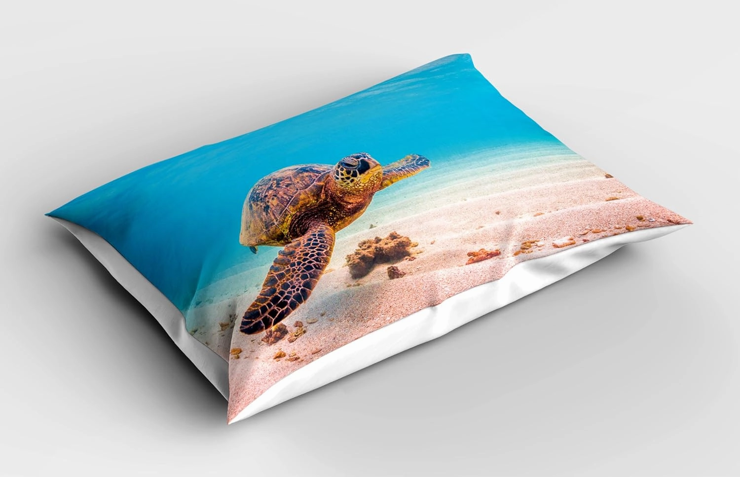Ambesonne Turtle Pillow Sham, Hawaiian Green Sea Turtle Cruises in Warm Waters of The Pacific Ocean Photo, Decorative Standard Queen Size Printed Pillowcase, 30" X 20", Aqua Cinnamon Brown