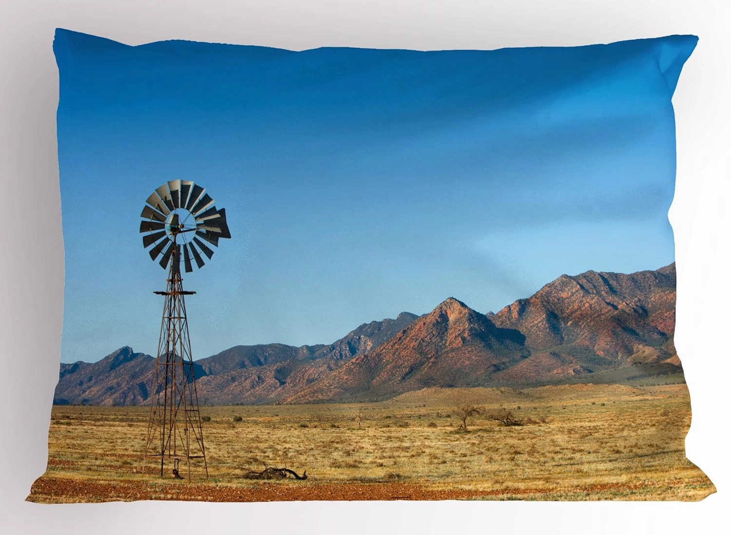 Ambesonne Windmill Pillow Sham, Flinders Ranges South Australia Mountains Barren Land Summer, Decorative Standard King Size Printed Pillowcase, 36" X 20", Earth Yellow Pale Blue