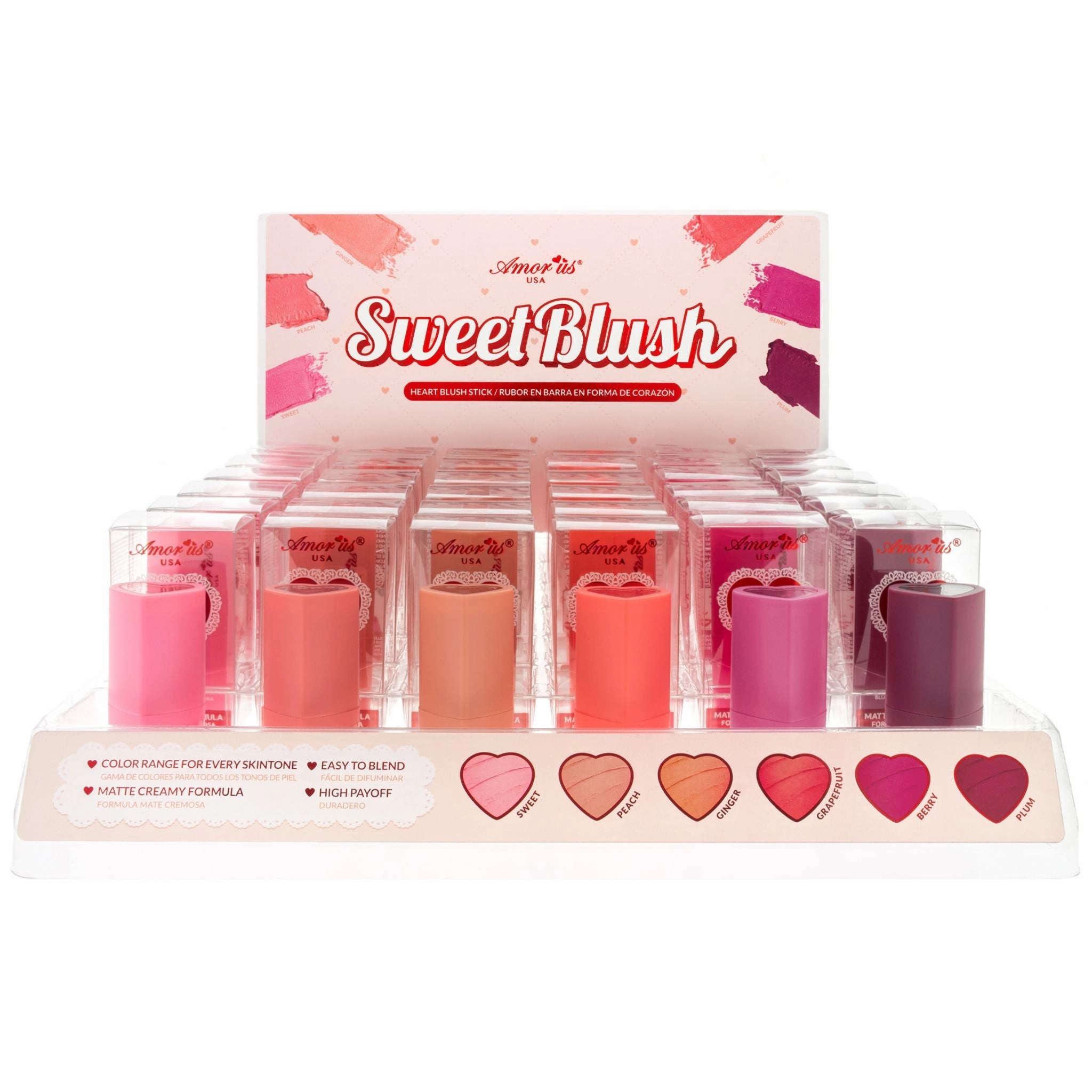 Amor Us Sweet Blush Heart Blush Stick - Wholesale Display 36 Units (CO-HBLD)