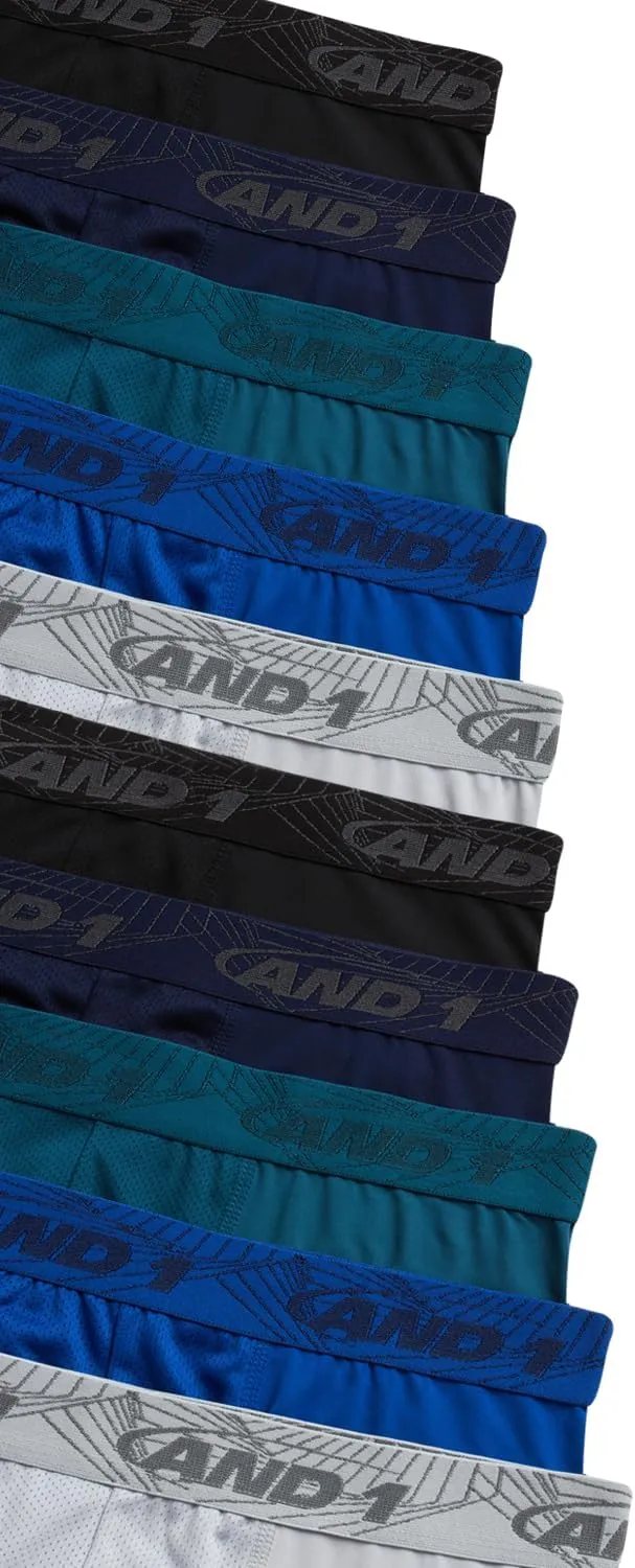 AND1 Mens Boxer Briefs - 10 Pack Performance Stretch Mens Underwear Long Leg Boxers for Men with Contour Pouch (Sizes: S-3XL)