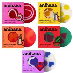 ANIHANA Handcrafted Soap 5 Pack with Coconut Oil, Raspberry, Manuka Honey & Goat Milk, Peach, Watermelon, Lavender, 4.23 oz each