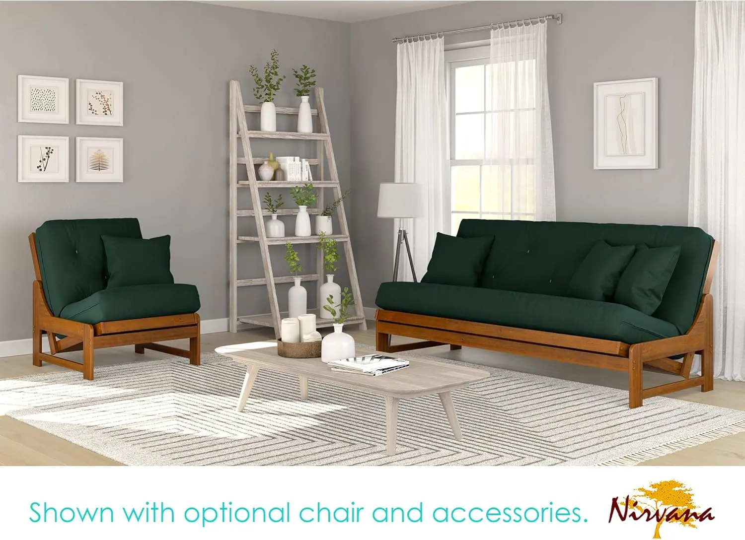 Arden Futon Set - Full Size, Frame, 8" Mattress, Twill Hunter Green Cover