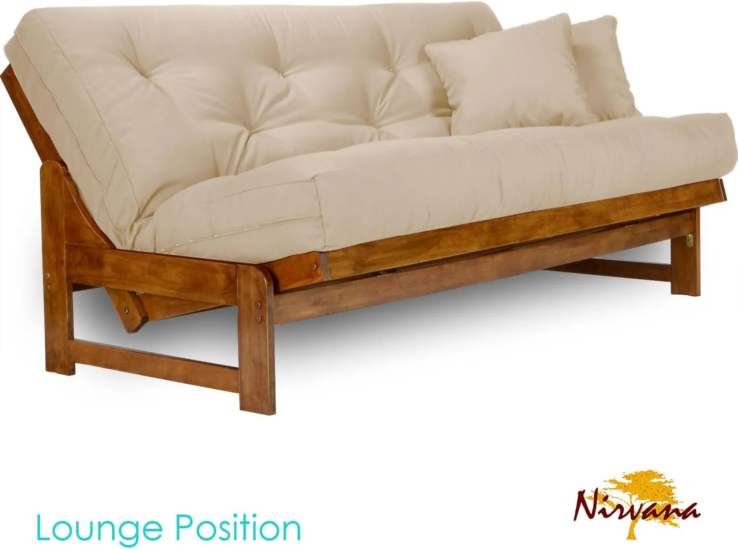 Arden Futon Set - Full Size Futon Frame with Mattress Included (8 Inch Thick Mattress, Twill Khaki Color), Heavy Duty Wood, Popular Sofa Bed Choice