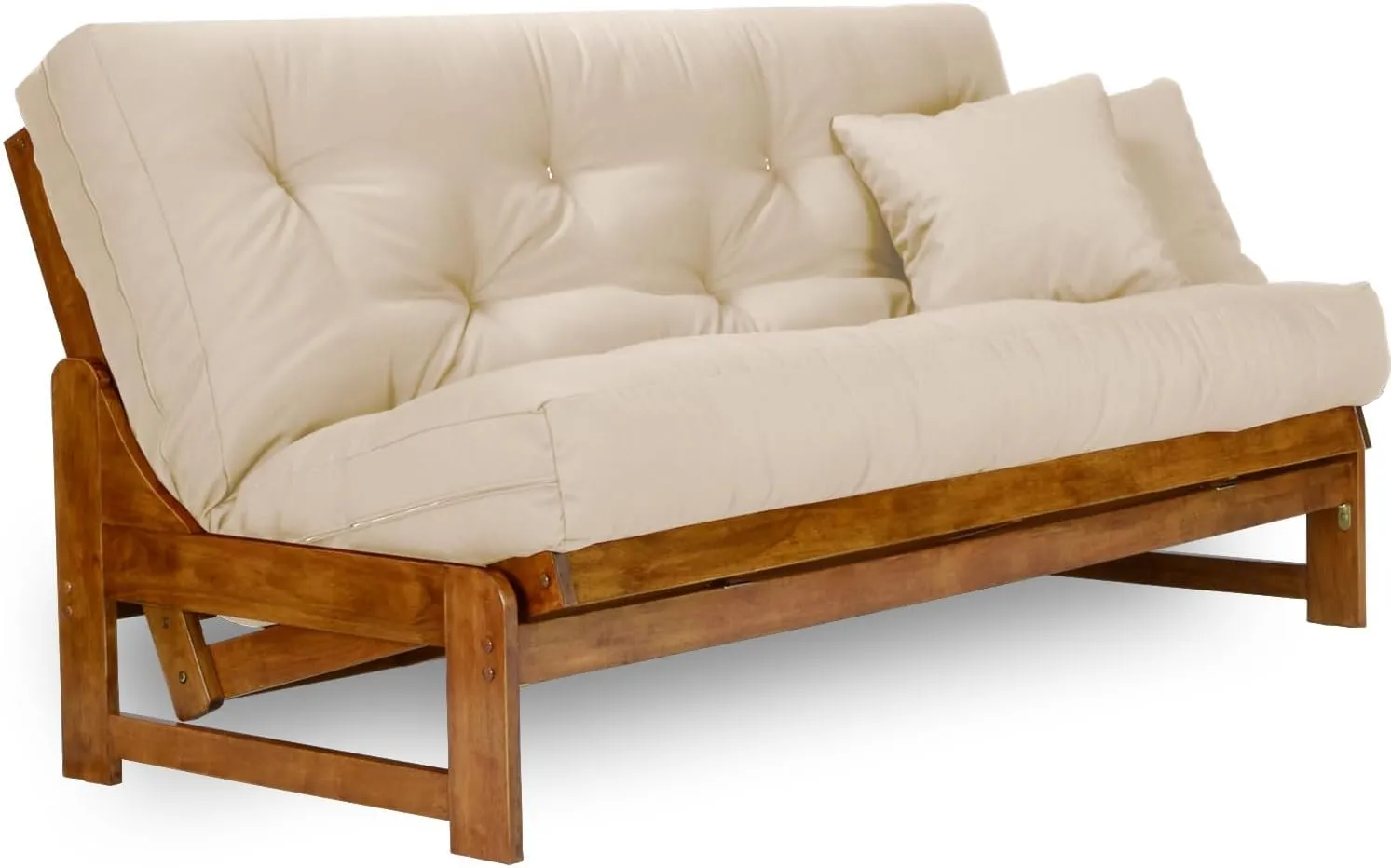 Arden Futon Set - Full Size Futon Frame with Mattress Included (8 Inch Thick Mattress, Twill Khaki Color), Heavy Duty Wood, Popular Sofa Bed Choice