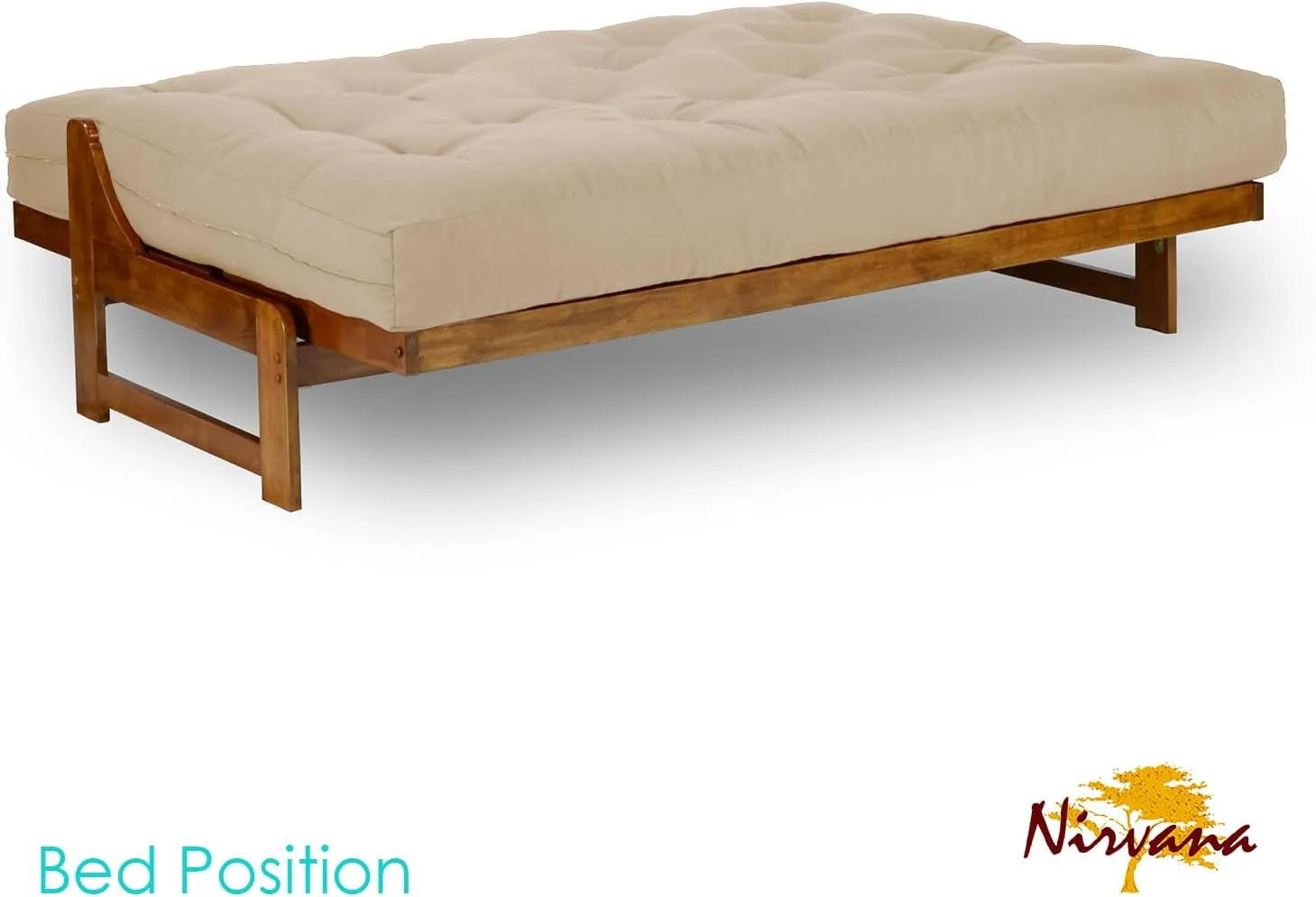 Arden Futon Set - Full Size Futon Frame with Mattress Included (8 Inch Thick Mattress, Twill Khaki Color), Heavy Duty Wood, Popular Sofa Bed Choice