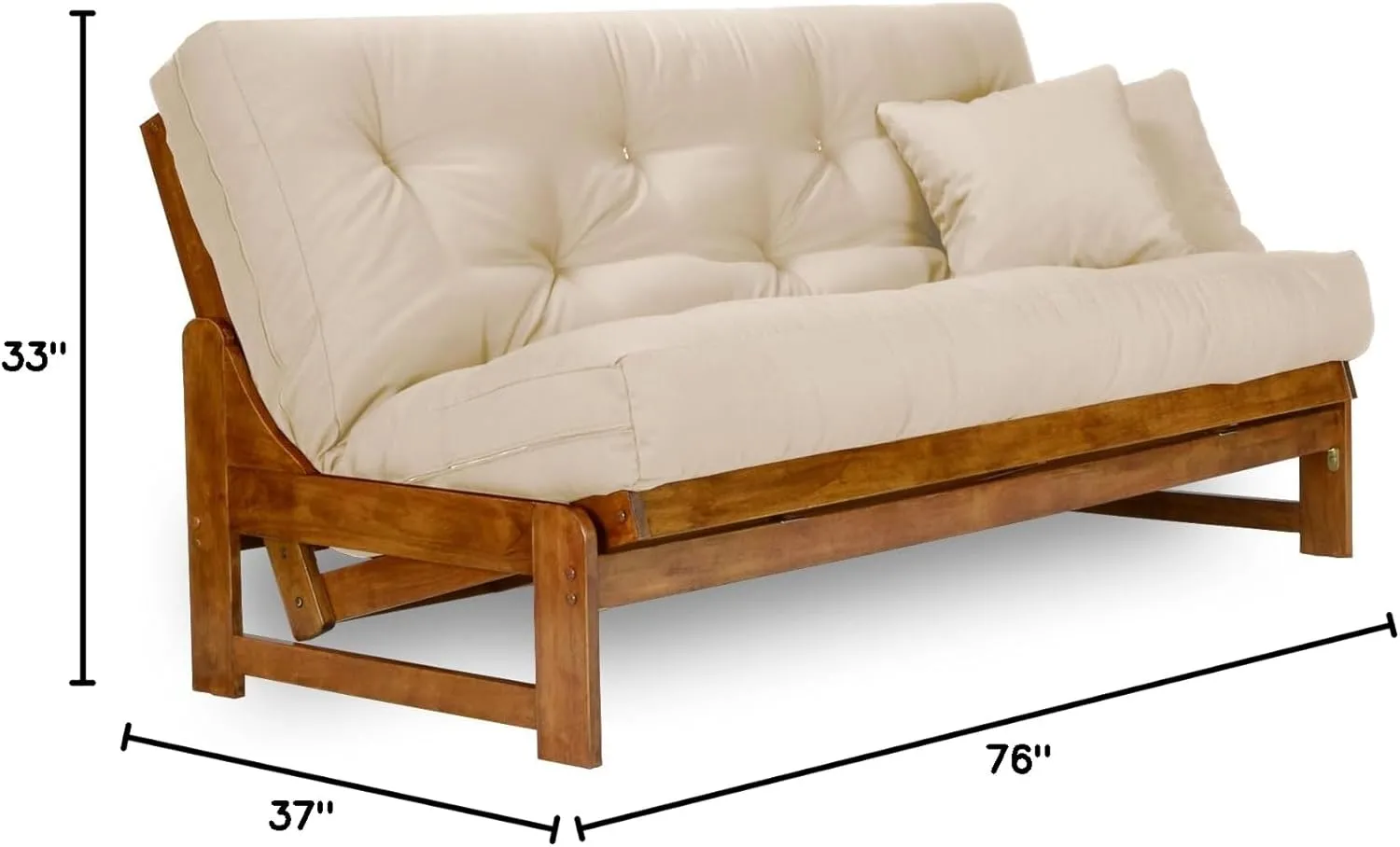 Arden Futon Set - Full Size Futon Frame with Mattress Included (8 Inch Thick Mattress, Twill Khaki Color), Heavy Duty Wood, Popular Sofa Bed Choice