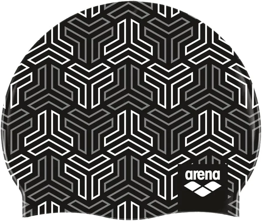 Arena Print Unisex Soft Silicone Swim Cap for Women and Men, Intensive Training Comfortable Non-Slip Long Hair Swimming Hat
