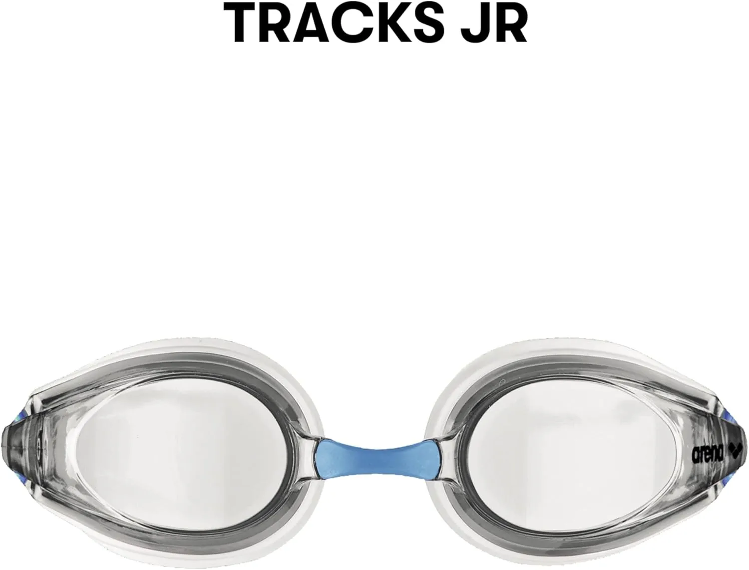 ARENA Tracks Unisex Junior Youth Essential Racing Swim Goggles Kids Swimmers Young Racers 6-12 Anti-Fog Coated Non-Mirror Lens, Clear/Clear/Light Blue