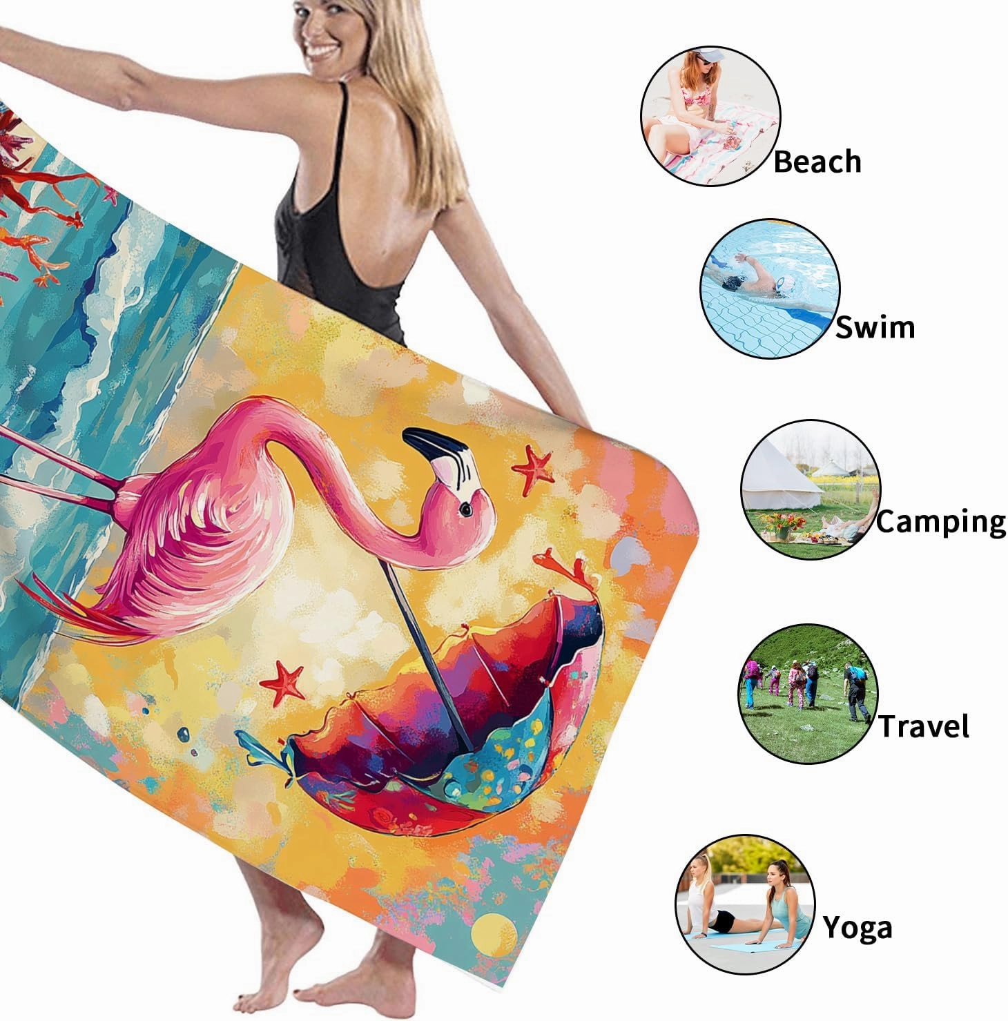 Artistic Tropical Bird Beach Towel Peach Tropical Paradise Design, Quick Dry Soft Absorbent Sand Free Lightweight Pool Picnic Essential, Vibrant Summer Outdoor Travel 62x31 Inch