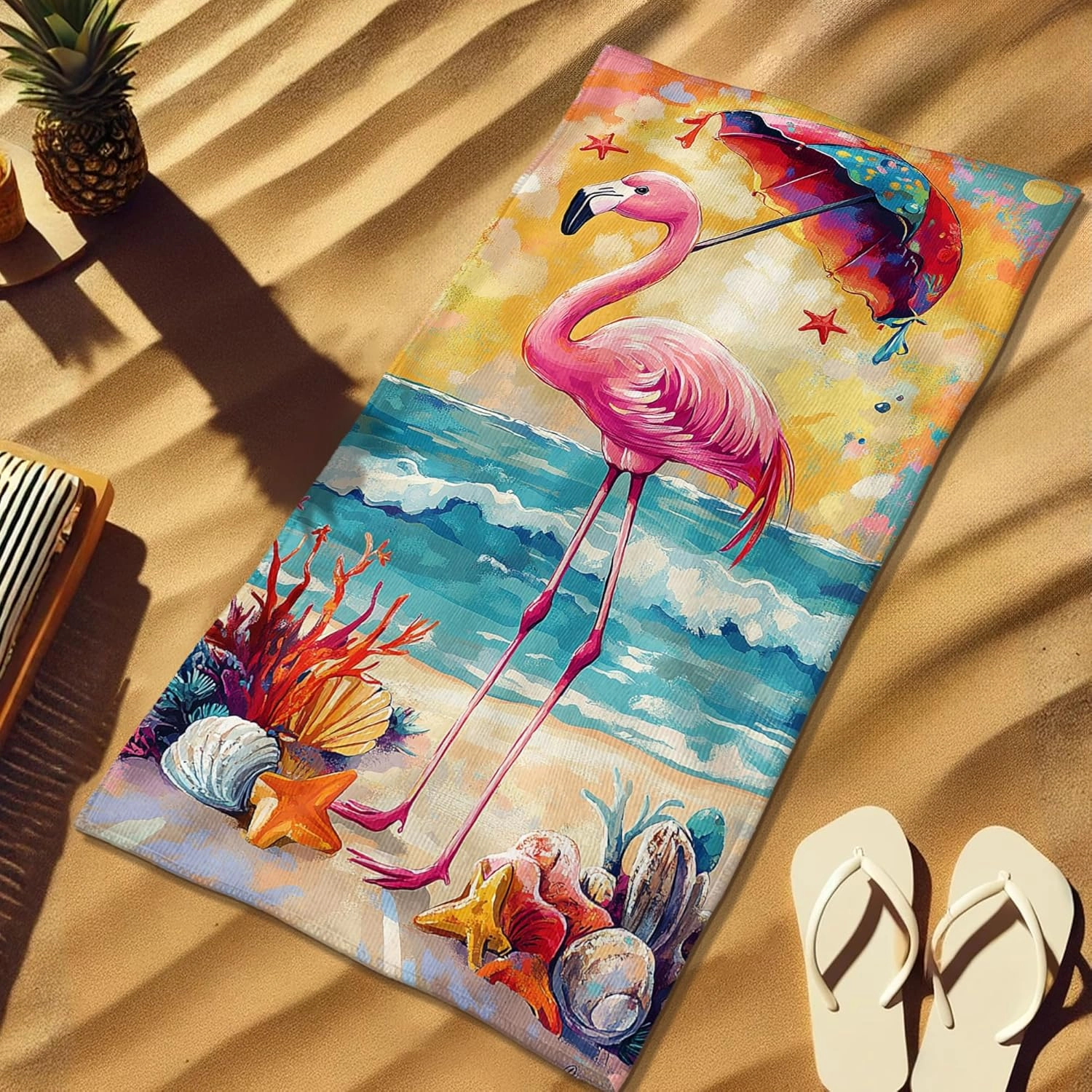 Artistic Tropical Bird Beach Towel Peach Tropical Paradise Design, Quick Dry Soft Absorbent Sand Free Lightweight Pool Picnic Essential, Vibrant Summer Outdoor Travel 62x31 Inch
