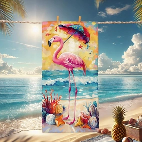 Artistic Tropical Bird Beach Towel Peach Tropical Paradise Design, Quick Dry Soft Absorbent Sand Free Lightweight Pool Picnic Essential, Vibrant Summer Outdoor Travel 62x31 Inch