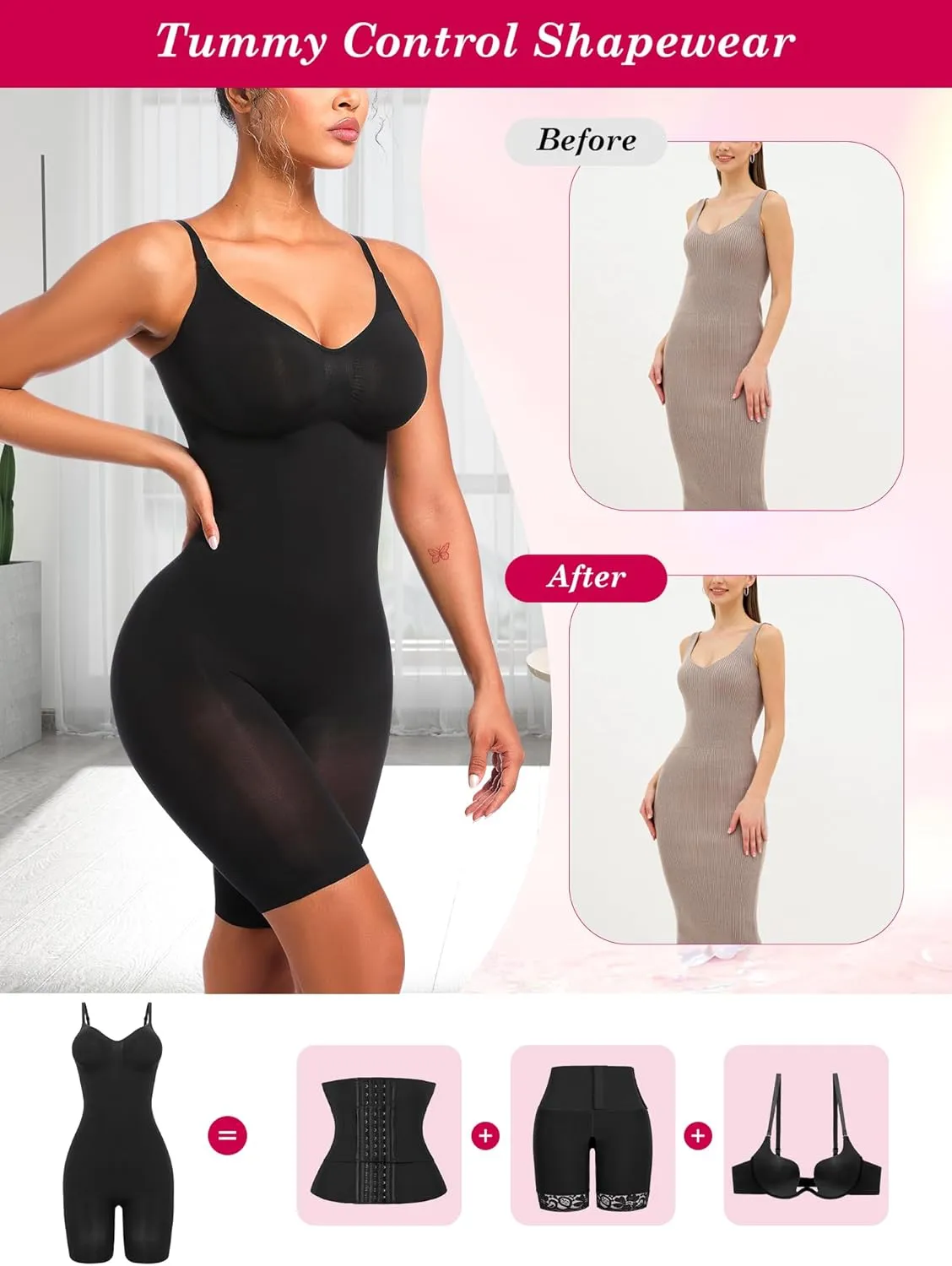 Atbuty Bodysuit for Women Shorts Tummy Control Seamless Shapewear Body Shaper