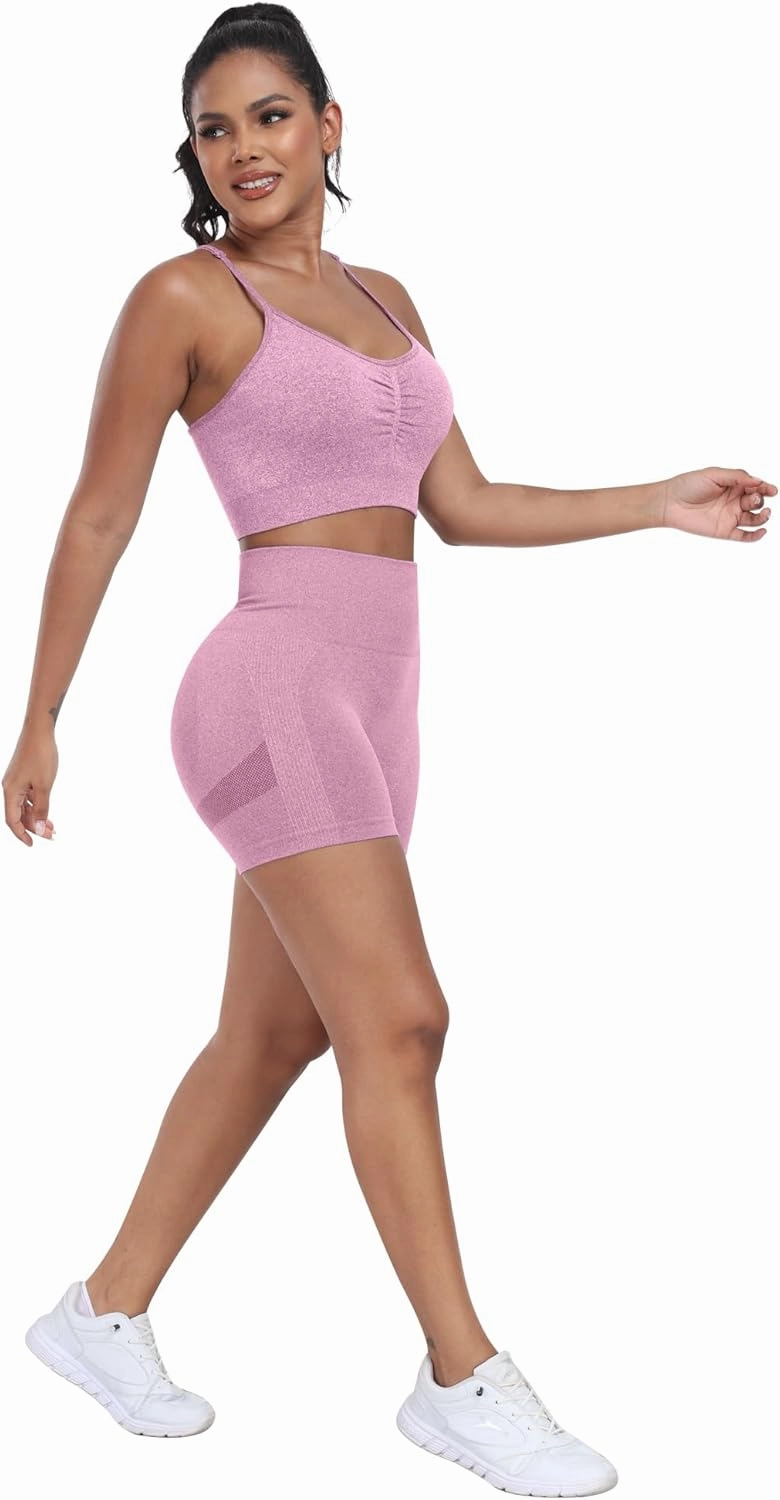 ATHVOTAR Workout Gym Biker Shorts Women: High Waisted Seamless Sports Running Butt Lifting Shorts Sets