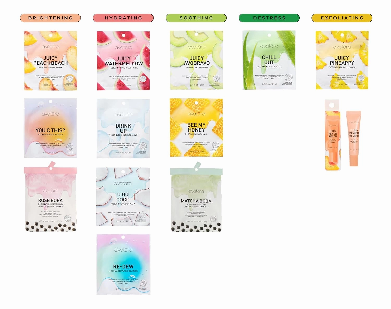 Avatara Juicy Peach Brightening Facial Mask 15 Sheets, Beauty and Skincare Sheet Masks with Peach Extracts, Hyaluronic Acid and Clean Ingredients for Clearer, Brighter Skin With Natural Glow, 15 Pack