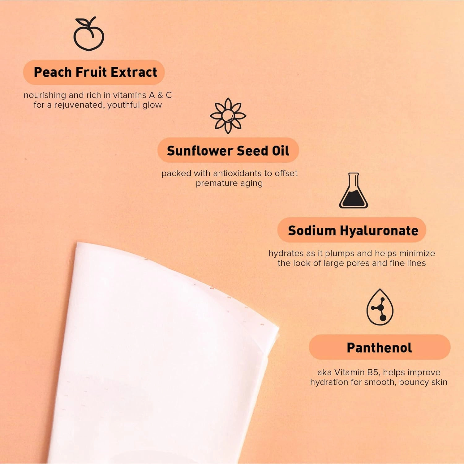 Avatara Juicy Peach Brightening Facial Mask 15 Sheets, Beauty and Skincare Sheet Masks with Peach Extracts, Hyaluronic Acid and Clean Ingredients for Clearer, Brighter Skin With Natural Glow, 15 Pack