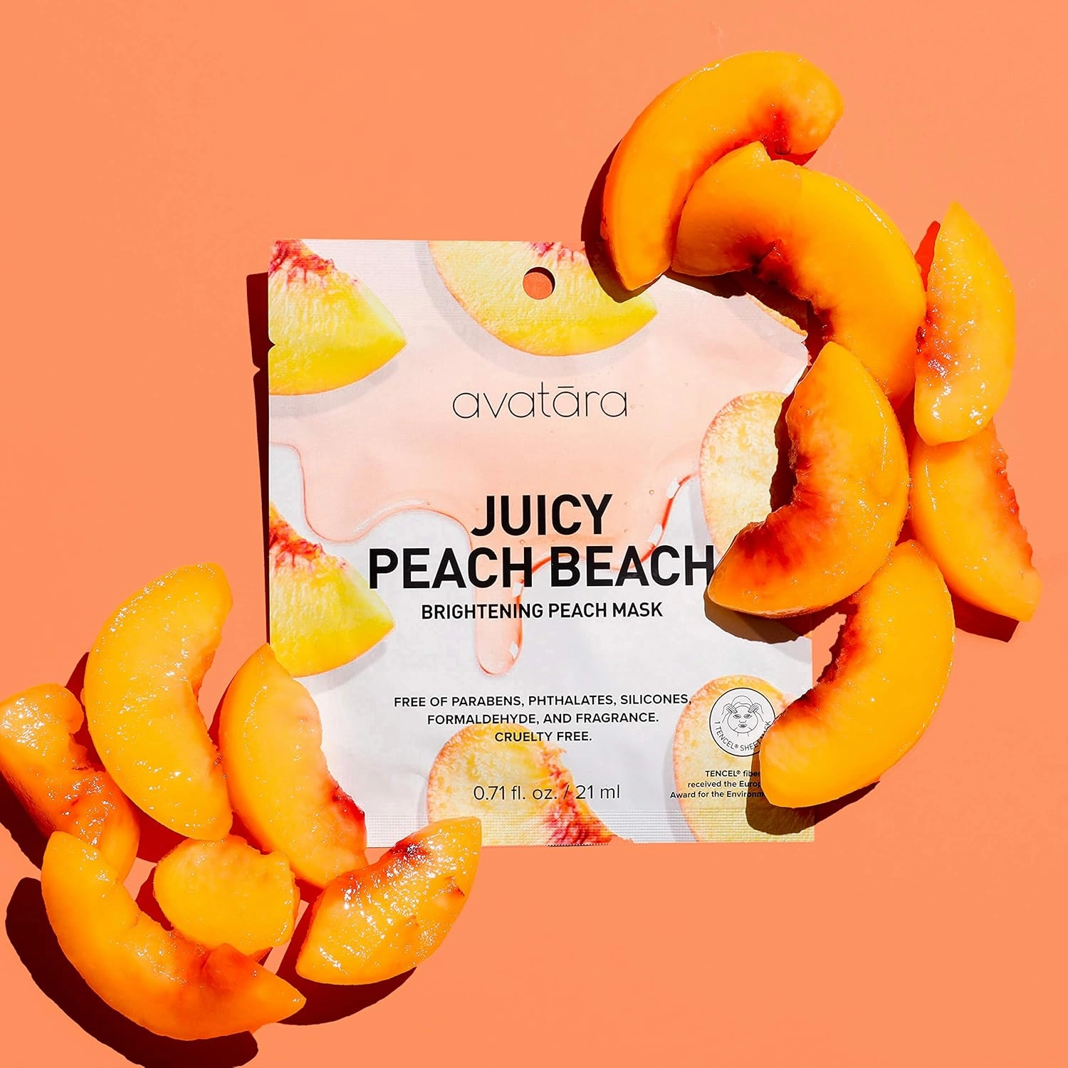 Avatara Juicy Peach Brightening Facial Mask 15 Sheets, Beauty and Skincare Sheet Masks with Peach Extracts, Hyaluronic Acid and Clean Ingredients for Clearer, Brighter Skin With Natural Glow, 15 Pack