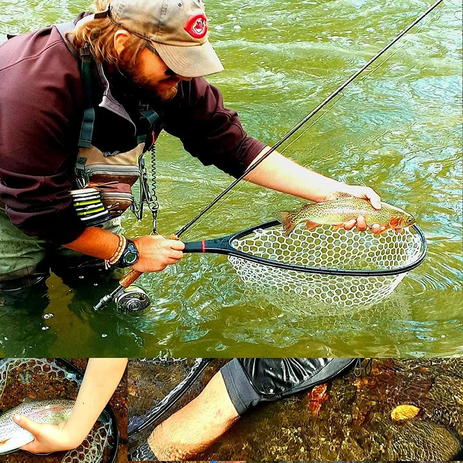 Aventik Fly Floating Fishing Net Carbon Fiber Landing Trout Net Light Weight Clear Rubber Ghost Net Catch & Release