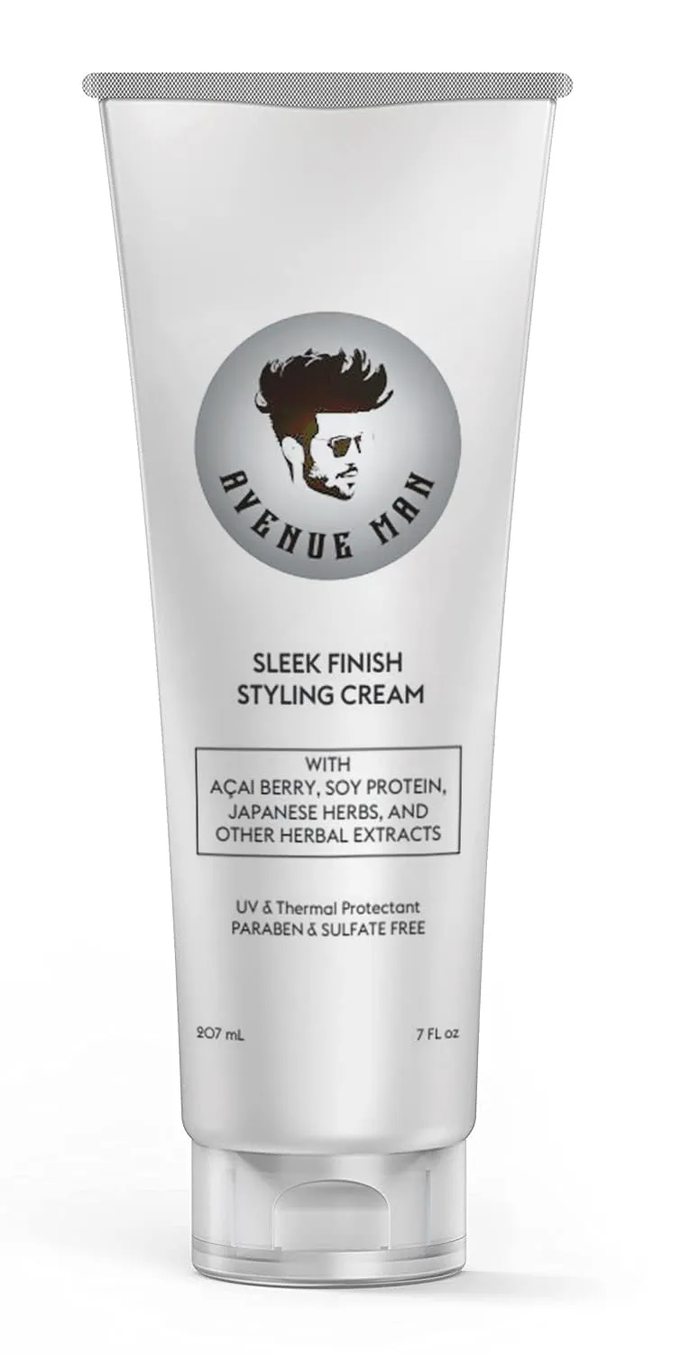 Avenue Man Sleek Finish Cream - Natural & Firm Hold Men's Hair Styling Paste - Forming Cream for Men with Herbal Extracts for Slick Back Hair Styles - Paraben Free & Sulfate Free