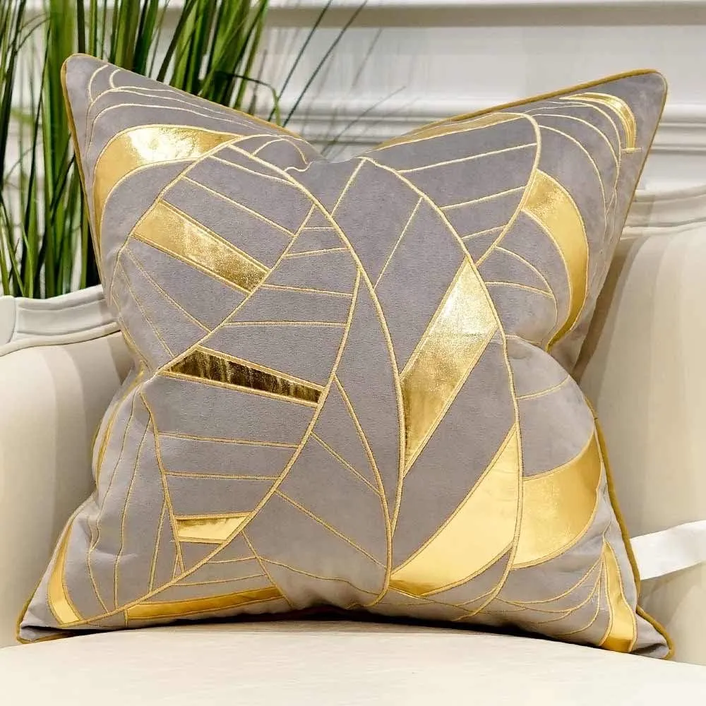 Avigers 18 x 18 Inches Grey Gold Striped Cushion Case Luxury European Throw Pillow Cover Decorative Pillow for Couch Living Room Bedroom Car